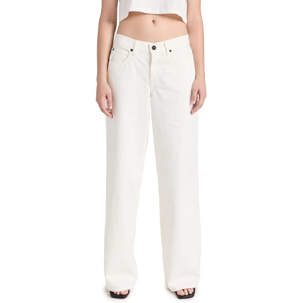 Mica Cream Beige Split Ankle Wide Leg Jeans Womens 31 High Rise Asymmetrical Fly